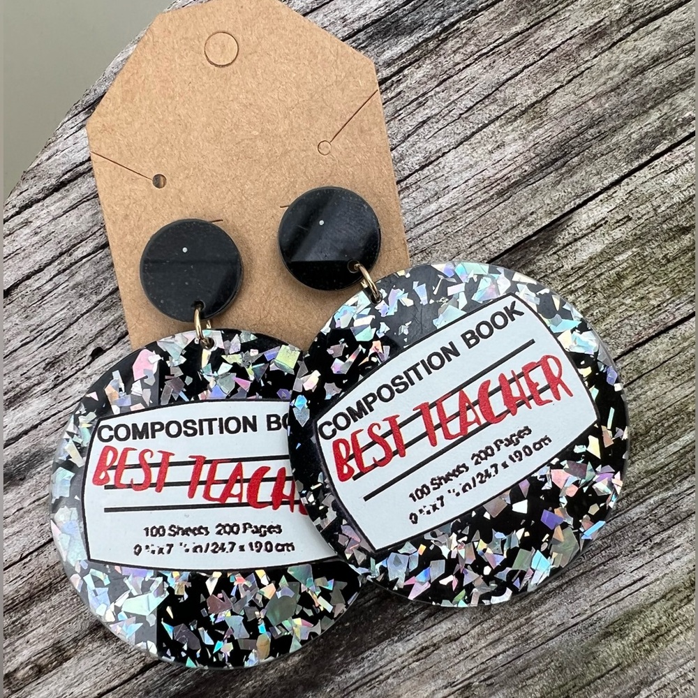 Best Teacher Composition Book Earrings